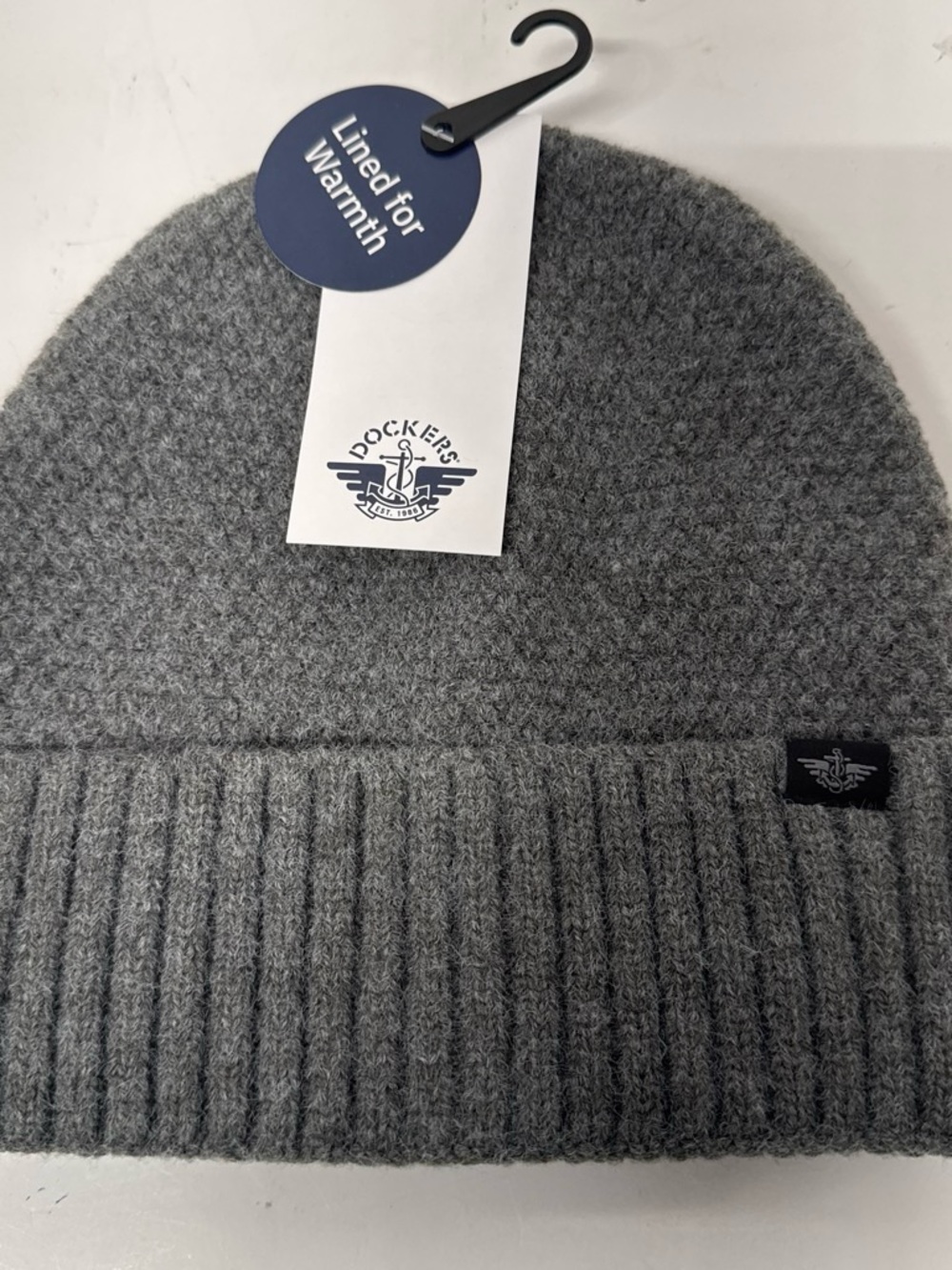 Dockers Gray Ribbed Knit Beanie with Warm Lining